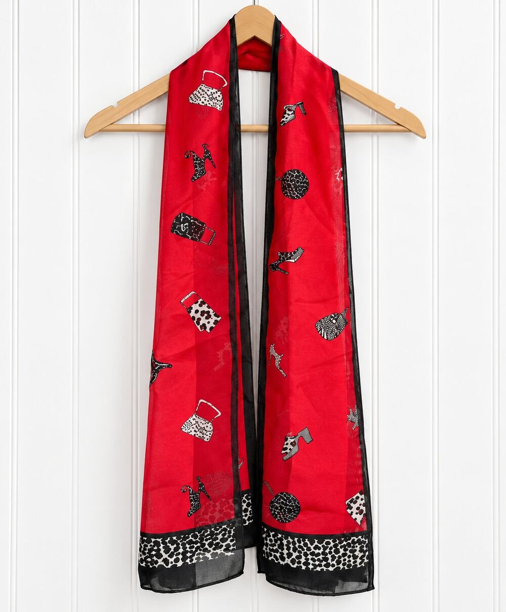 Liz Claiborne Scarf Red Black Leopard Print Novelty Motif Oblong 51"